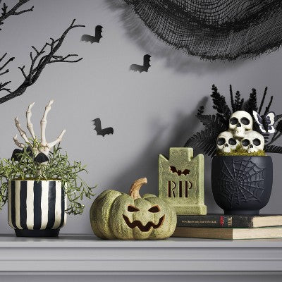 11.5" Artificial Plastic Pot of Grim Greenery and Hand Bone - Hyde and EEK! Boutique: Halloween