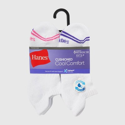 Hanes Premium Women's 6pk Cool Comfort Cushioned Heel Tab Socks - White 5-9