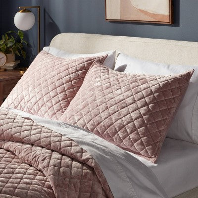 Standard Luxe Diamond Stitch Velvet Quilt Sham Mauve - Threshold: OEKO-TEX Certified, Polyester, Machine Washable