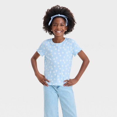 Girls' Short Sleeve Textured Knit 'Daises' T-Shirt  XS