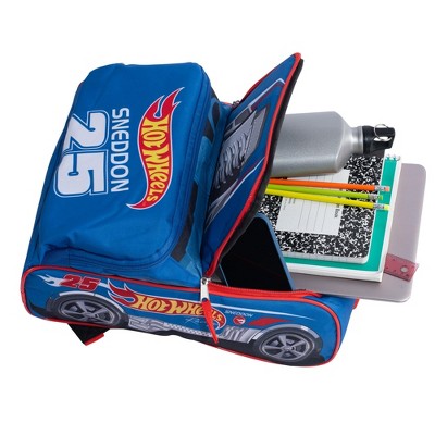 Hot Wheels Blue Sneddon #25 Twinduction Race Car Shaped 14” Mini Backpack, Kids School Bag, Blue