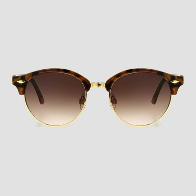 Women's Tortoise Shell Print Round Retro Metal Sunglasses - Universal Thread Gold