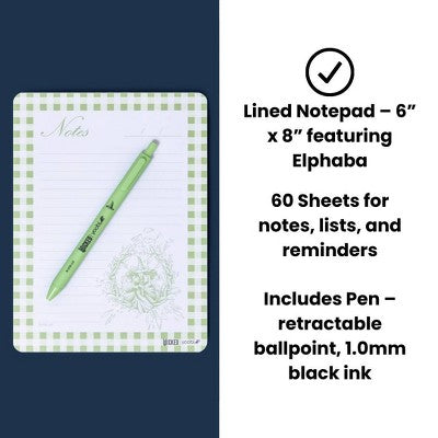 Wicked x Yoobi Paper Set Elphaba 6"x8" Lined Notepad with Retractable Ballpoint Pen 60 Sheets