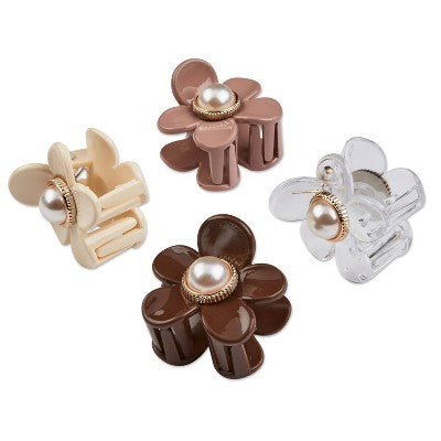 scunci be-u-tiful Pearl Embellished Floral Mini Claw Clips - Neutral - 4pcs