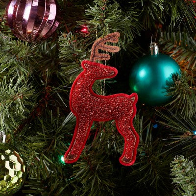 Beaded Fabric Deer Christmas Tree Ornament Red - Wondershop: Indoor Holiday Decor, 5.75" Height