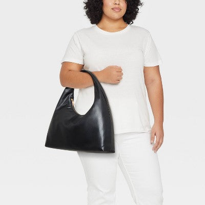 Faux Leather Soft Shoulder Bag - A New Day Black
