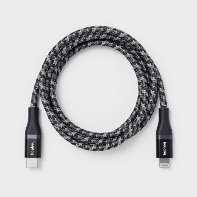 4' Lightning to USB-C Braided Cable - heyday Black: Male-to-Male Connector