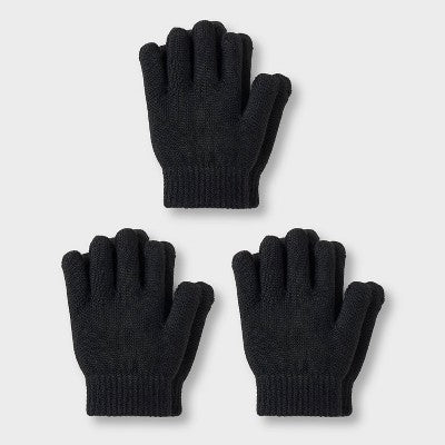 Toddler 3pk Glove Set - Cat & Jack Black 2T-5T