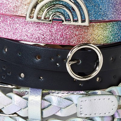 Girls' 3pk Rainbow Belt Set - Cat & Jack S: Adjustable Skinny Belts with Buckle Closure, Kids Apparel Accessories