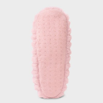 Women's Ribbed Faux Fur Cozy Pull-On Slipper Socks with Grippers - Auden Light Pink S/M