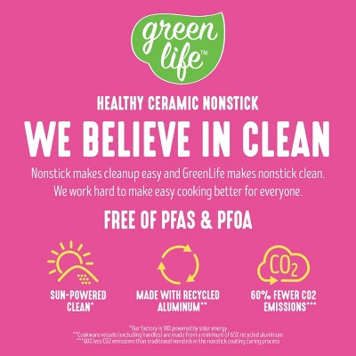 GreenLife Essentials 8" Ceramic Nonstick Aluminum Fry Pan Bright Pink: Dishwasher-Safe, Smooth Induction Compatible