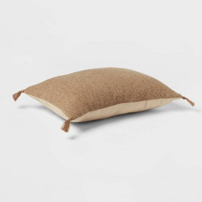 Oblong Traditional Tweed Decorative Throw Pillow Natural Brown - Threshold