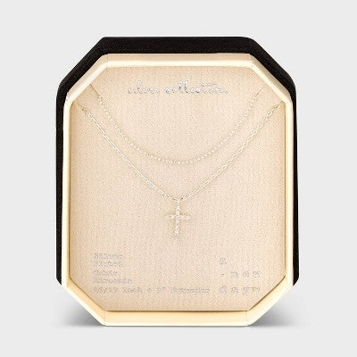 Silver Plated Cubic Zirconia Cross Multi-Strand Necklace - A New Day Silver