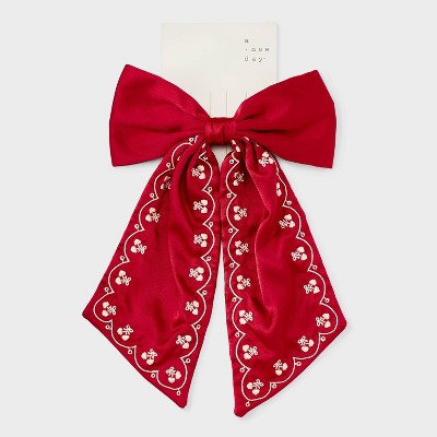 Scallop Trim Bow Hair Barrette - A New Day Red