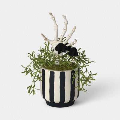 11.5" Artificial Plastic Pot of Grim Greenery and Hand Bone - Hyde and EEK! Boutique: Halloween