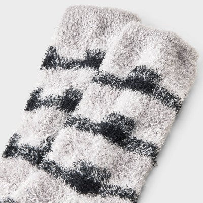 Women's Plaid Cozy Crew Socks - Auden Gray/Black/Ivory 4-10