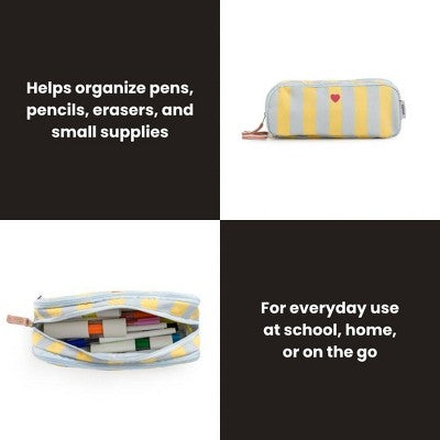 Yoobi Triple Zip Pencil Pouch - Lavender/Yellow Stripe, School Supplies