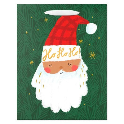 13" Large Christmas Gift Bag Santa on Green