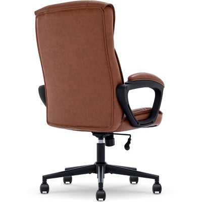 Style Hannah Office Chair Bonded Leather Comfort Cognac - Serta: Ergonomic Lumbar Support, Adjustable Height (LOCAL PICKUP ONLY)