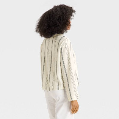 Women's Bell Long Sleeve Tie-Front Popover Blouse - Universal Thread Gray Striped M