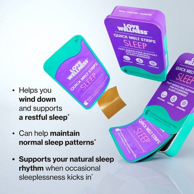 Love Wellness Sleep Quick Melt Strips - Occasional Sleeplessness Support - Cranberry - 15ct