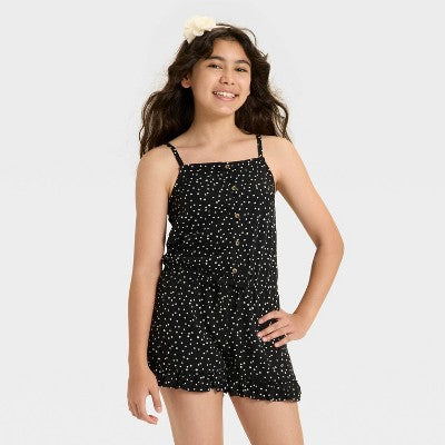 Girls' Sleeveless Woven Dot Romper - Cat & Jack Black S