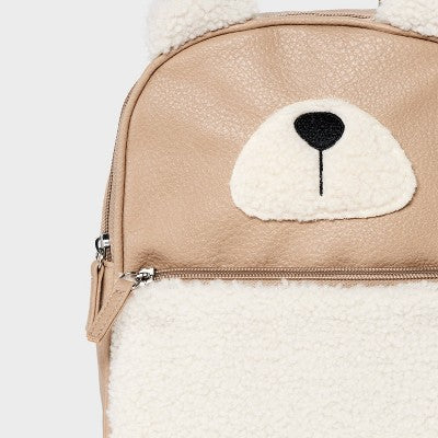 Kids' 11" Mini Shearling Bear Backpack - Cat & Jack Cream/Brown: Faux plush, Animal Icon,