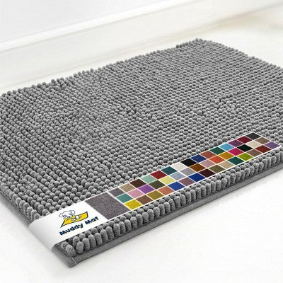Muddy Mat Highly Absorbent Soft Chenille Door Mat and Pet Rug Non Slip Thick Washable Area and Bath Mat for Indoor & Outdoor-Grey Large 24"x36"