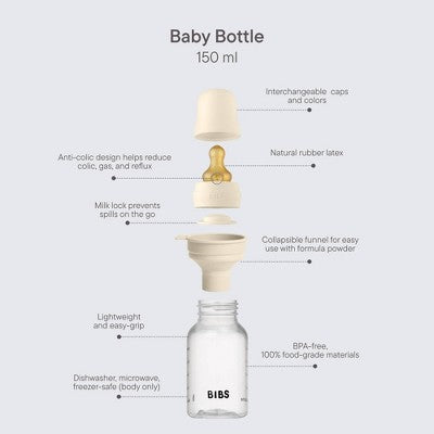 Bibs Grow and Flow Plastic Baby Bottle Set with Latex Nipple - Ivory - 2pk: BPA-Free, Rubber Latex Nipple