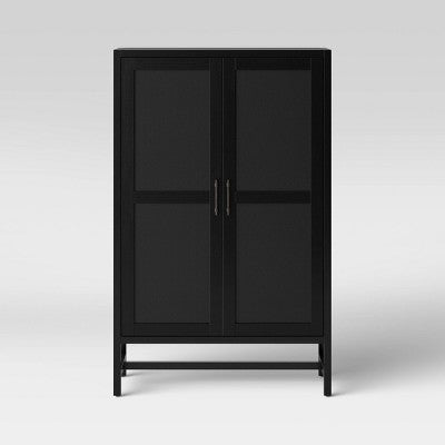 Warwick Library Cabinet Black - Threshold: Rattan-Panel Doors, Wood Veneer, 52" Height (LOCAL PICKUP ONLY)