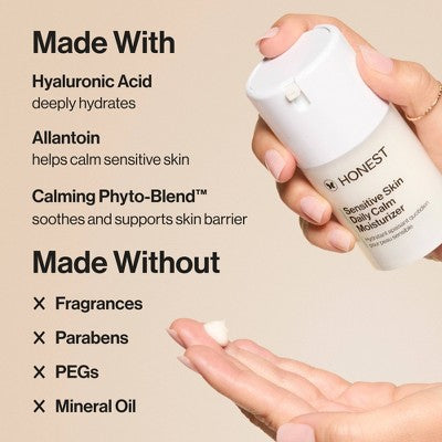 Honest Beauty Sensitive Skin Daily Calm Moisturizer with Hyaluronic Acid and Allantoin - 1.7 fl oz