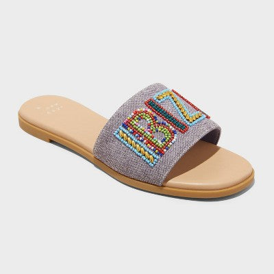 Women's Nehemia Beaded Canvas Slide Sandals A New Day Navy Blue 7