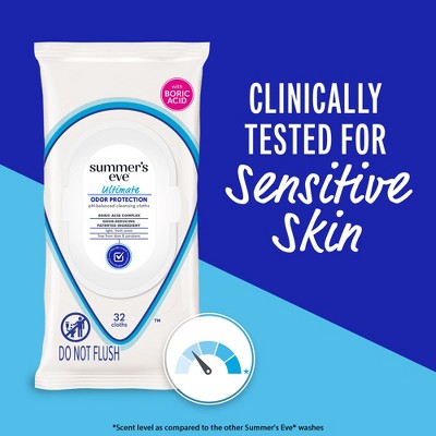Summer's Eve Ultimate Odor Protection Feminine Wipes with Boric Acid - 32ct