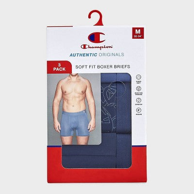 Champion Men's Authentic Originals 3pk Wicking Boxer Briefs - Blue XL