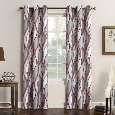 48"x63" No. 918 Semi-Sheer Intersect Ogee Wave Print Grommet Curtain Panel Nickel: Room Darkening Polyester Panel