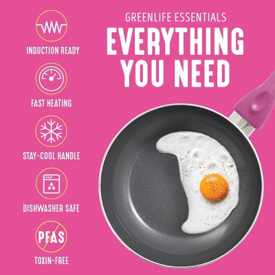 GreenLife Essentials 8" Ceramic Nonstick Aluminum Fry Pan Bright Pink: Dishwasher-Safe, Smooth Induction Compatible