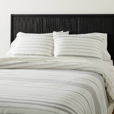 3pc King Alternating Pinstripe Duvet & Sham Set Gray/Cream - Hearth & Hand with Magnolia
