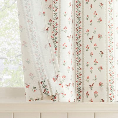 No. 918 2pc 54"x36" Riverwood Floral Stripe Print Semi-Sheer Kitchen Curtain Tier Pair Ivory