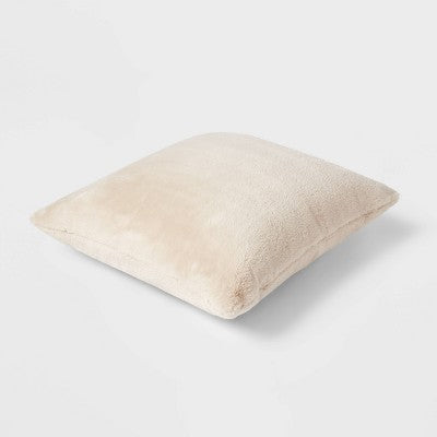 Oversized Faux Rabbit Fur Square Throw Pillow Neutral - Threshold: Cozy Decorative Cushion for Indoor Use (LOCAL PICKUP ONLY)