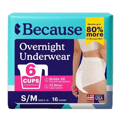 Because Adult Overnight Incontinence Underwear for Women - Maximum Absorbency - S/M