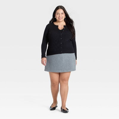 Women's Ribbed Cuff Cardigan Sweater - A New Day Black 2X