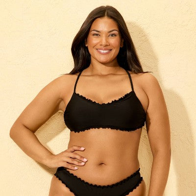 Women's Ruffle Bralette Bikini Top - Shade & Shore Black M
