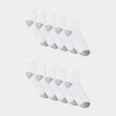 Hanes Women's Cushioned 10pk Ankle Socks - White 5-9: Midweight Knit, Banded Cuff, Stretch Fabric