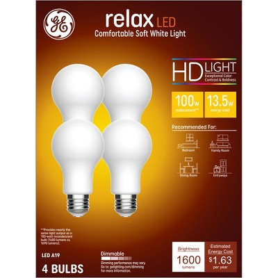 GE 4pk 100W Relax A19 LED Light Bulbs Soft White
