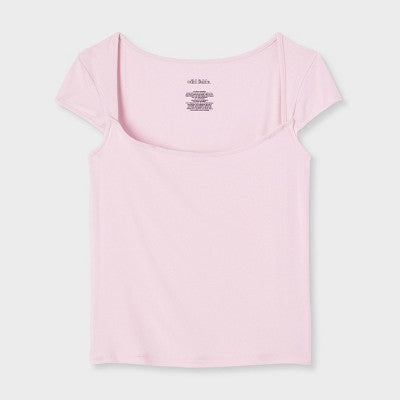 Women's Cap Sleeve Portrait Neck T-Shirt -Wild Fable Light Pink M