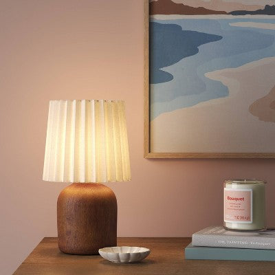 Mini Faux Wood Accent Table Lamp with Pleated Shade Dark - Room Essentials
