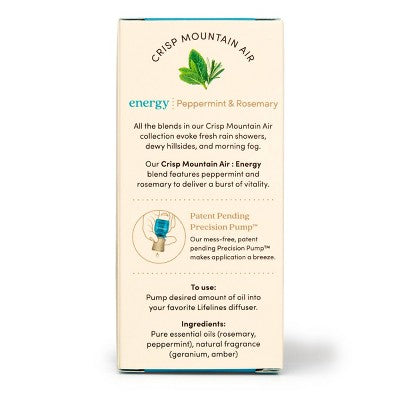 Essential Oil Blend - Crisp Mountain Air: Energy - Lifelines: Aromatherapy with Peppermint & Rosemary, 0.25 Net Wt