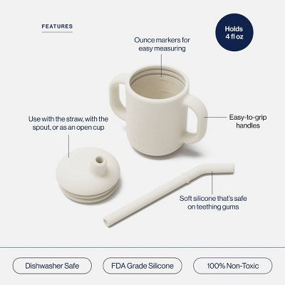 Lalo 4 fl oz 3-in-1 Silicone Training Cup with Straw - Oatmeal