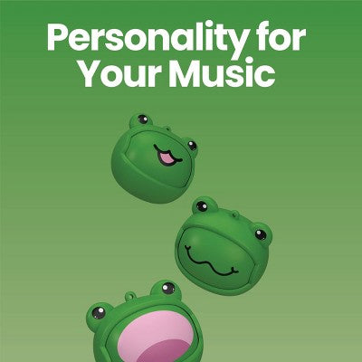 GEMS 'Frog' Spinning Animal Face TWS Earbuds - Green: Built-In Microphone, USB-C