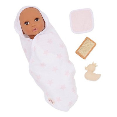 LullaBaby Baby Doll Clothing Set Pink Dress Pajama and Pink Star Bath Towel
